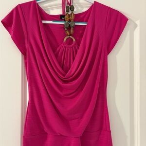 A. Byer Women's Fuchsia Bead Neck Blouse